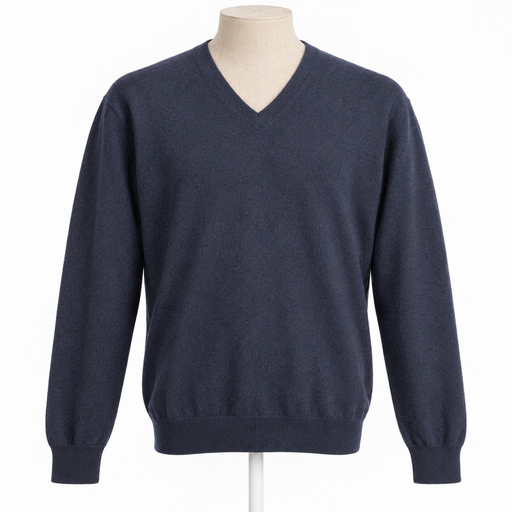 Vintage Dorce Mens 100% Cashmere Sweater Size L Blue V Neck Preppy Casual 90s